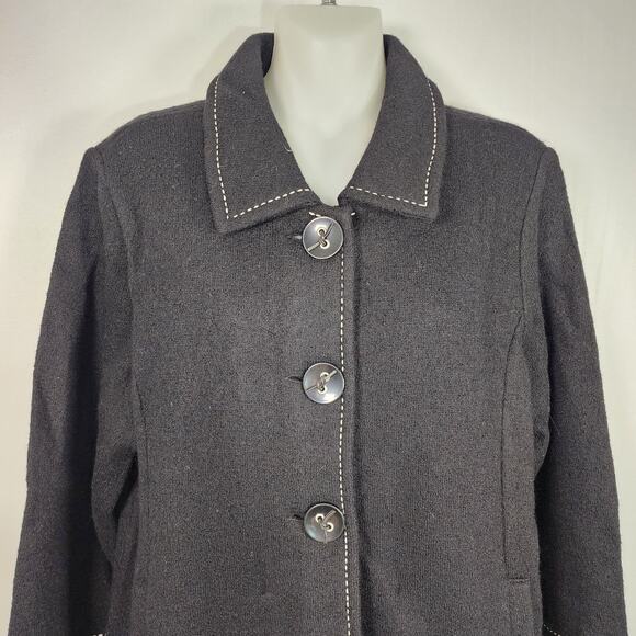 Emma James Womens Boiled Wool Jacket Size Medium Black Button Front 3/4 Sleeve - Picture 3 of 11